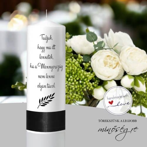 Csendes fény esküvői emlékgyertya, egyedi személyre szabható kézműves
