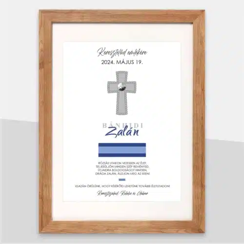 Kék szalag keresztelő emléklap