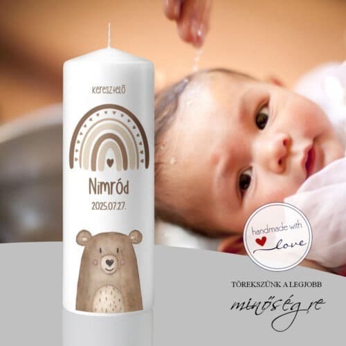 Maciülelés keresztelő gyertya, egyedi, névre szóló