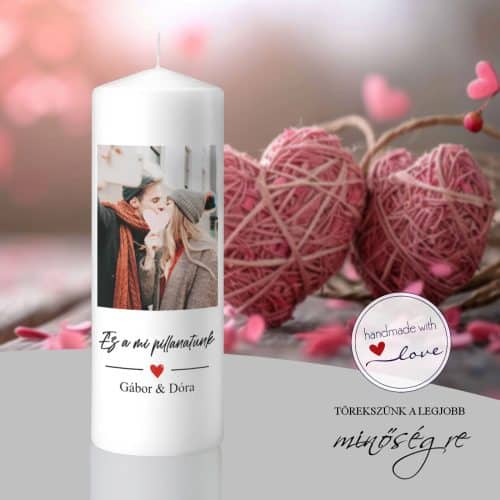 Szívből szelfi fényképes valanetin napi gyertya egyedi szeméyre szabható kézműves