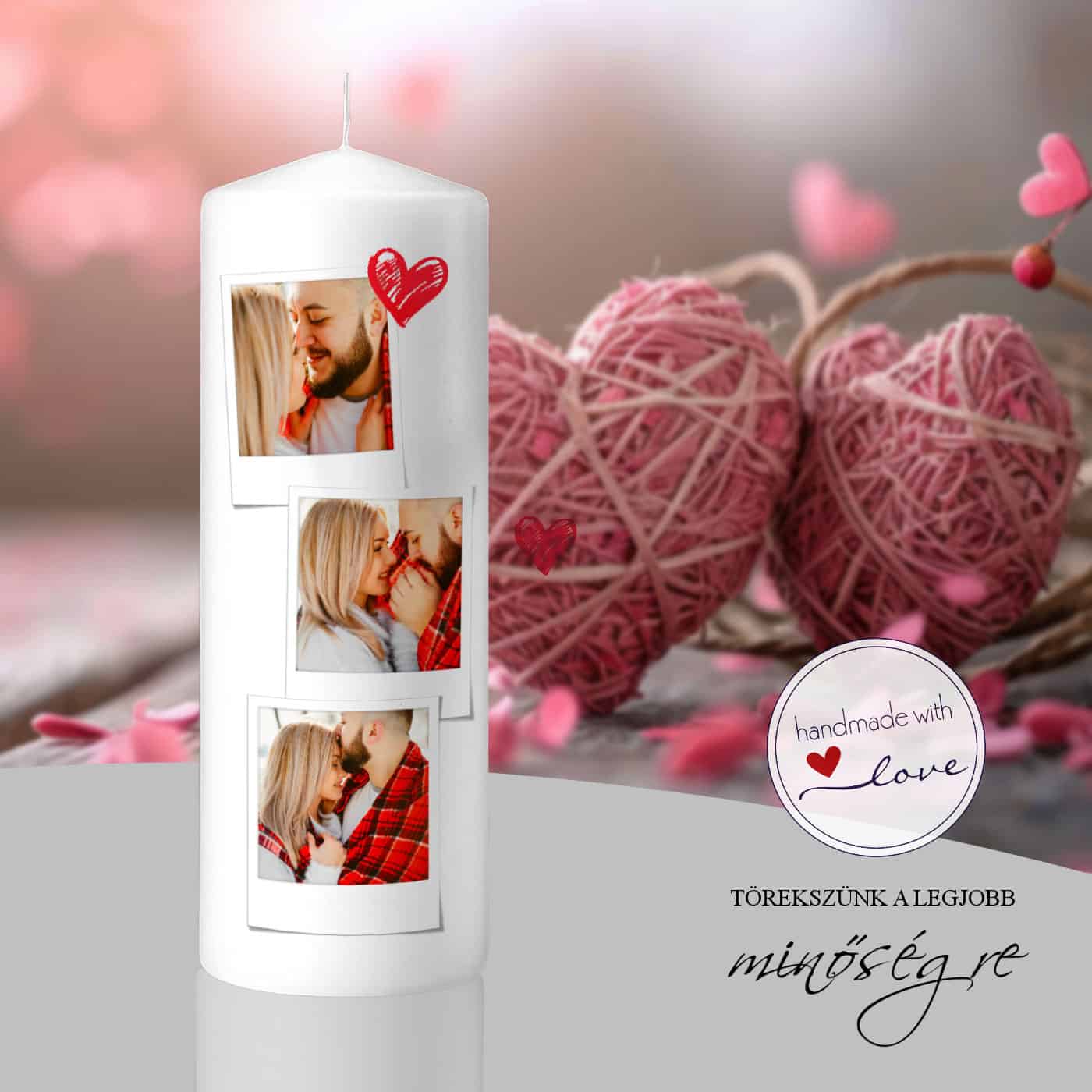 Love moments valentin napi fényképes gyertya egyedi névreszóló kézműves