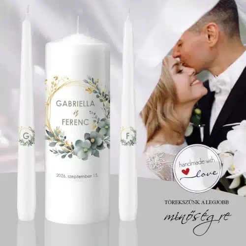 Hűség köre esküvői gyertya szett egyedi névre szóló