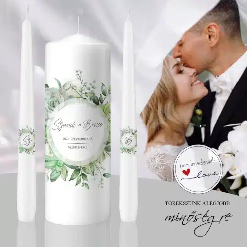 Green union esküvői gyertya szett névre szóló egyedi