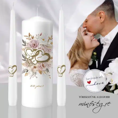Bilincsbe zárva esküvői gyertya szett egyedi névre szóló