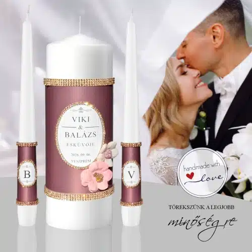 Csillogó elegancia esküvői gyertya szett egyedi névre szóló