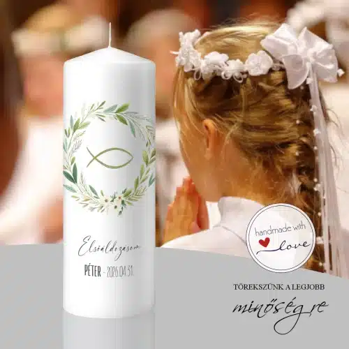 Béke áldása elsőáldozó gyertya egyedi, névre szóló